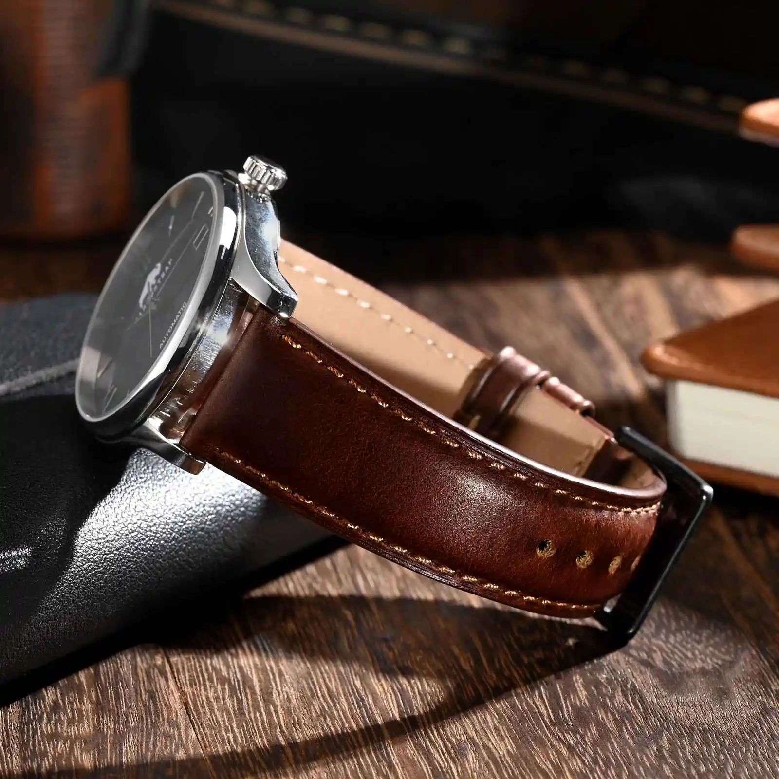 BISONSTRAP Oil Wax Leather Watch Strap-Square Tail Style,18mm20mm22mm Replacement Strap for Men's Watch, Quick Release Watchband