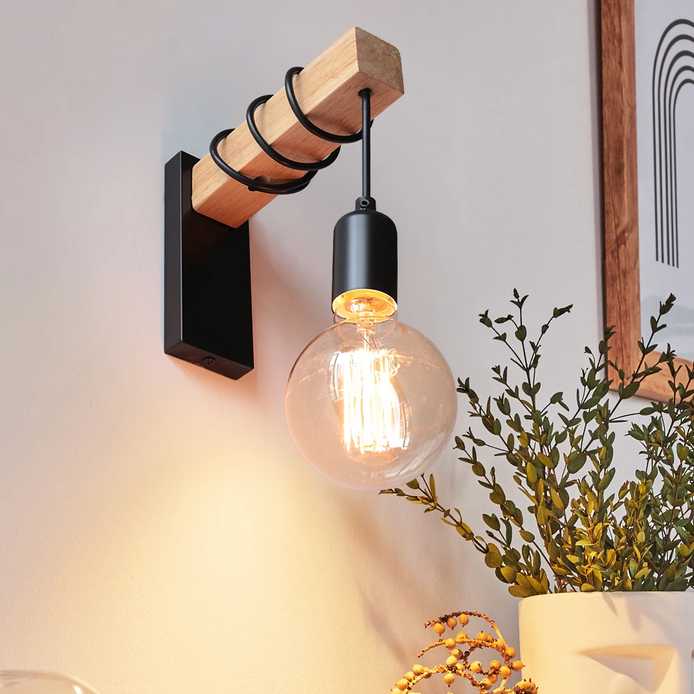 

Vintage Sconce Wall Lights Fixture Retro Wood Wall Lamp E27 Indoor Home Decor Dining Room Bedside Lamp Bedroom Lighting