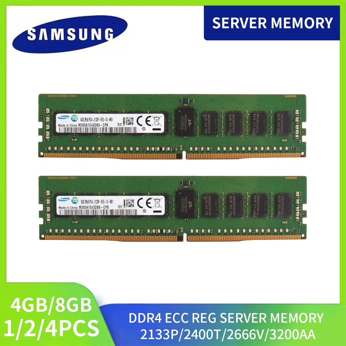 

1/2/4PCS Samsung DDR4 Server Ram 8GB 4GB 3200 2666 2400 2133MHz RECC Server Memory 3200AA 2666V 2400T 2133P RECC Ram