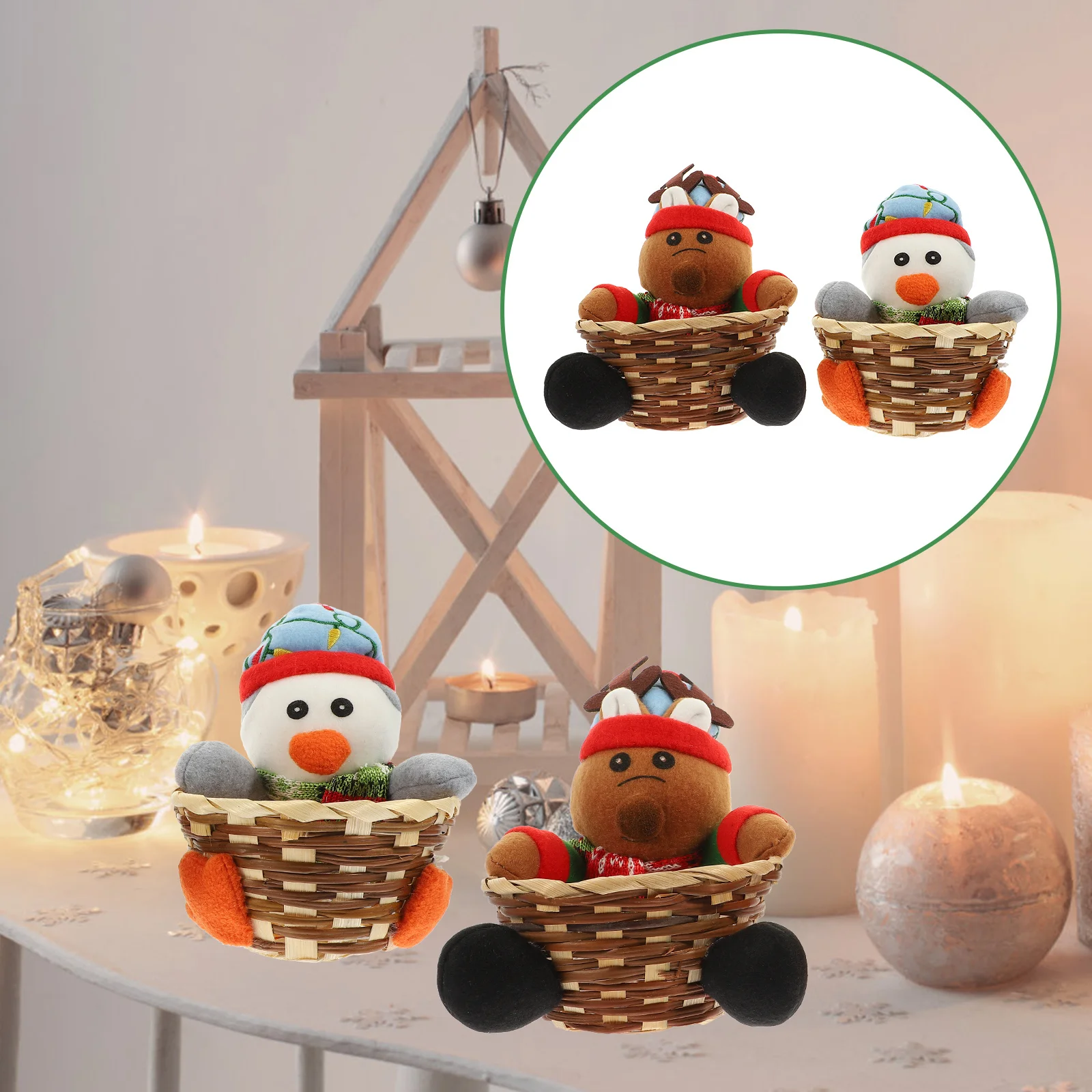 

2Pcs Christmas Candy Basket Decorative Desktop Adornment Xmas Dried Fruit Baskets Holiday Treats Xmas Storage Basket