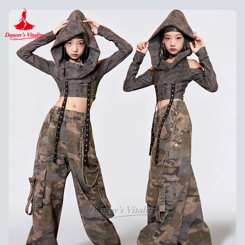 청소년 스트리트 댄스 트레이닝&퍼포먼스 2피스 세트 댄서의 활력 어린이 케이팝 재즈 그룹 연습복 소녀용
