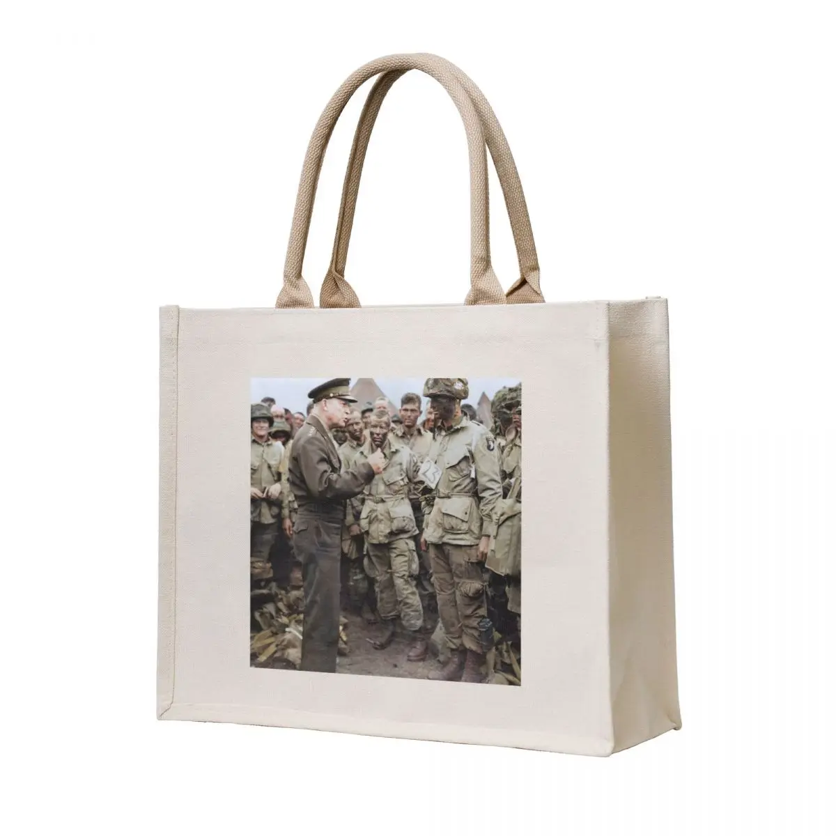 

General Dwight D. Eisenhower addresses American paratroopers prior to D-Day. Tote Bag Women's shopper Candy bags