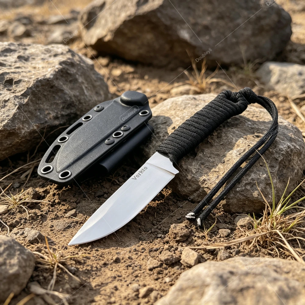 Verkto Knife Wilderness Jungle Hiking Climbing Multi-functional Straight Knife EDC Meat Cutting Knife with K Sheath Gift for Men