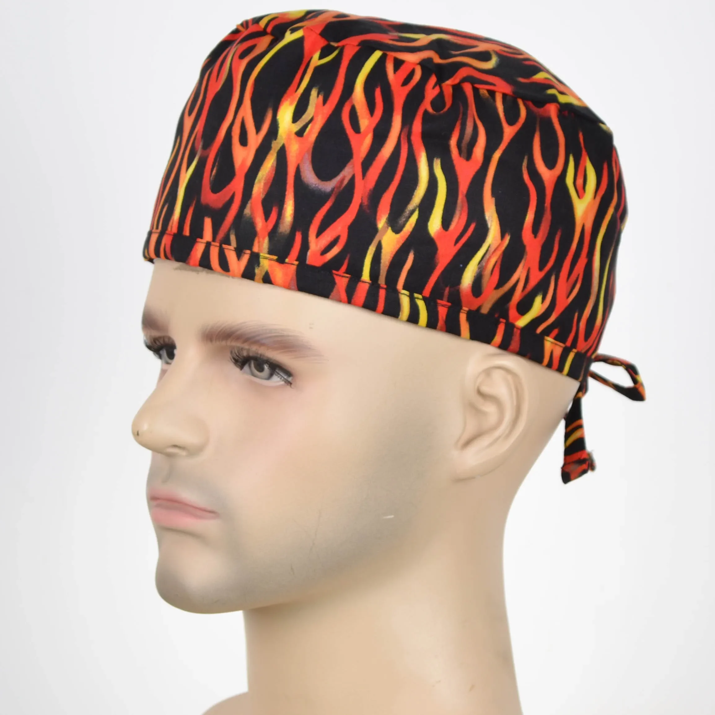 Men print scrub cap in 100% with tie back band for most of the men head