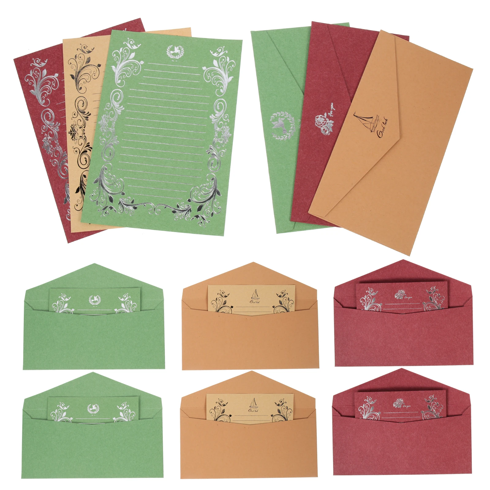 

12 Sets Paper Invitation Envelope And Letter Papers Cards Retro Envelopes Thick Wedding Stationery Set Letter Papers Kit