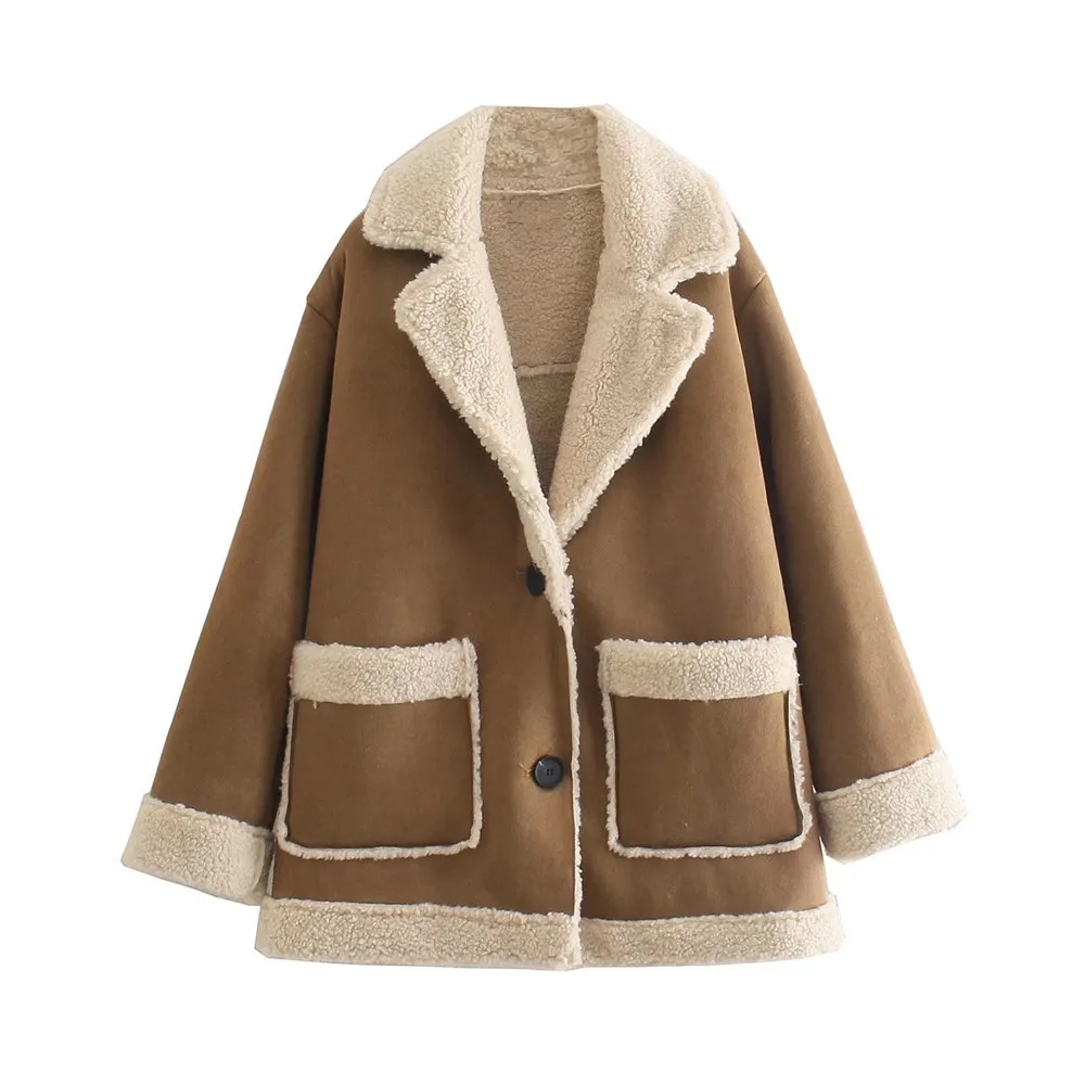 

2025 Autumn Winter Women Warm Faux Fur Fleece Coat Jacket Ladies Lamb Wool Thickened Lapel Female Chic Outwear