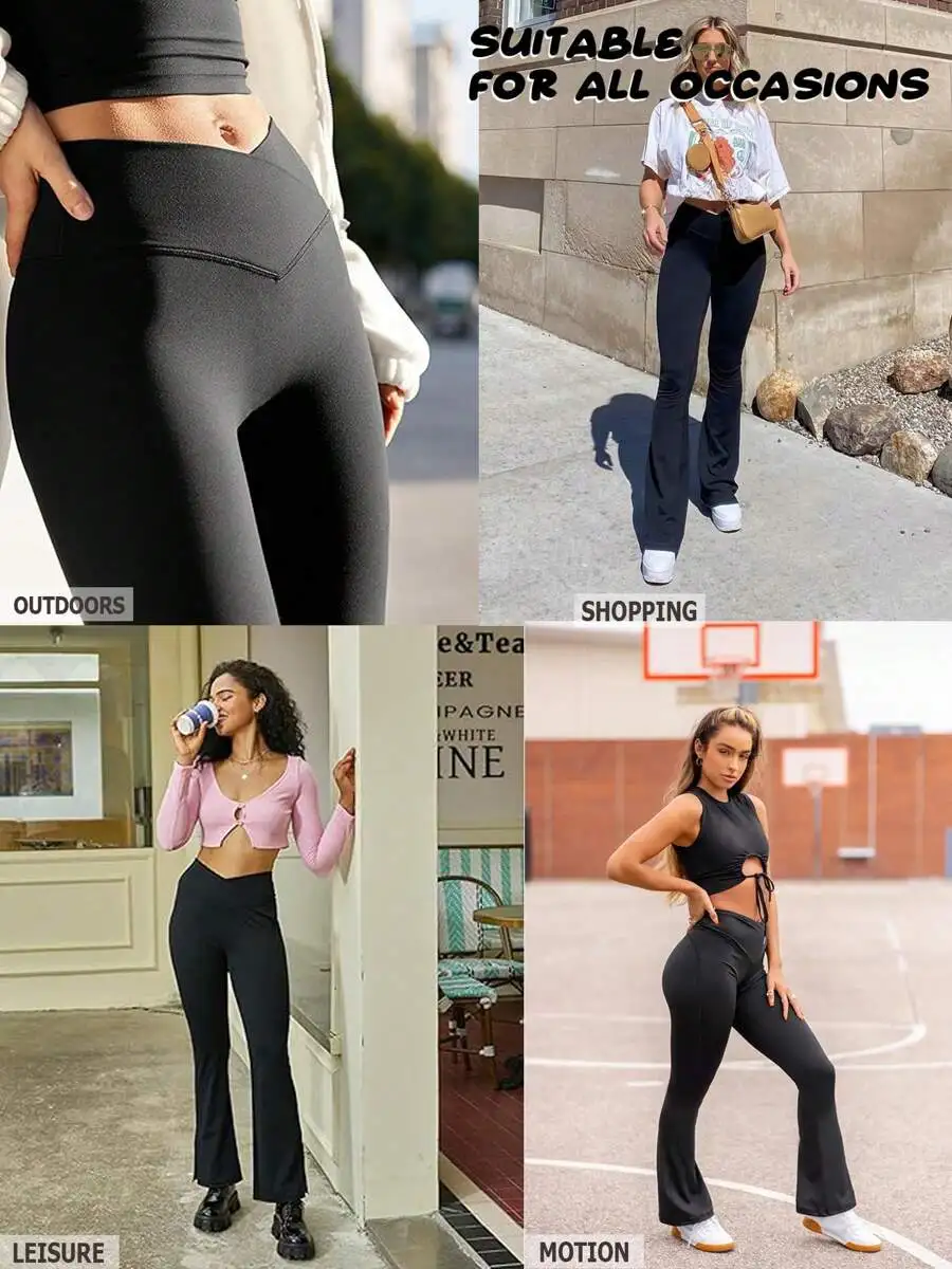 3-teilige Damen-Yogahose mit ausgestellter Tasche und hoher Taille – keine Perspektive, Training – dehnbarer und atmungsaktiver Stoff – geeignet für Yoga,