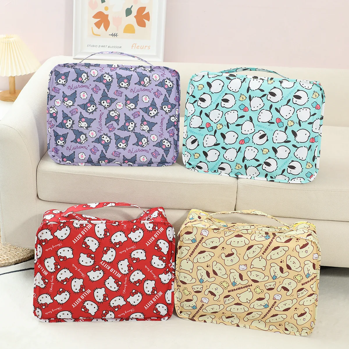 Kawaii Sanrio Hello Kitty Duffels 6-piece Set Cute Anime Storage Bag Packing Clothes and Shoes Travel Storage Bag Hangyodon