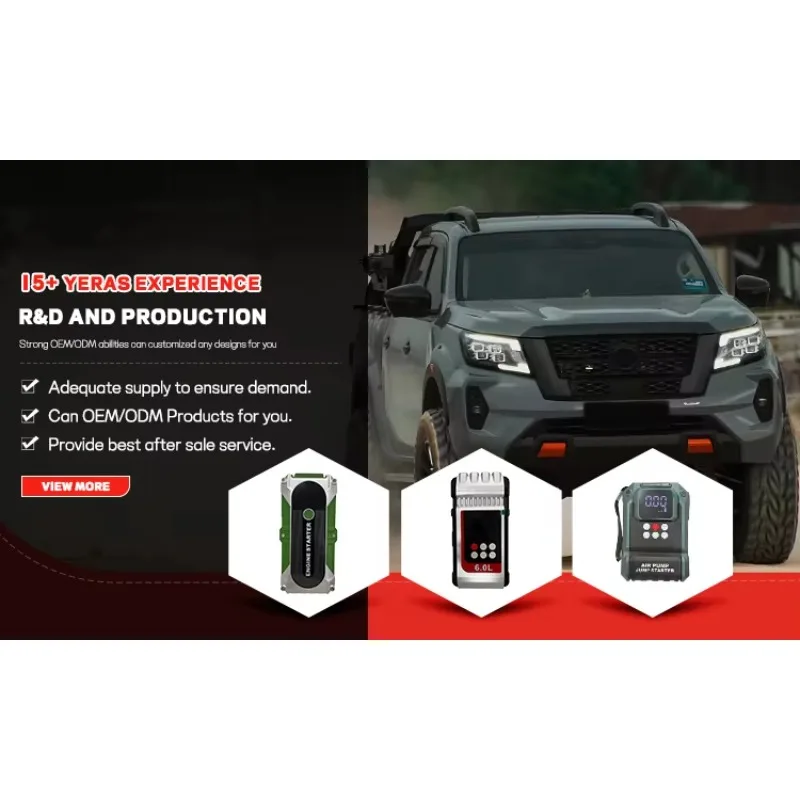 Car & Truck Emergency Jump Starter with 1200A Peak Current LED Light Quick Inflator & Air Pump Integrated