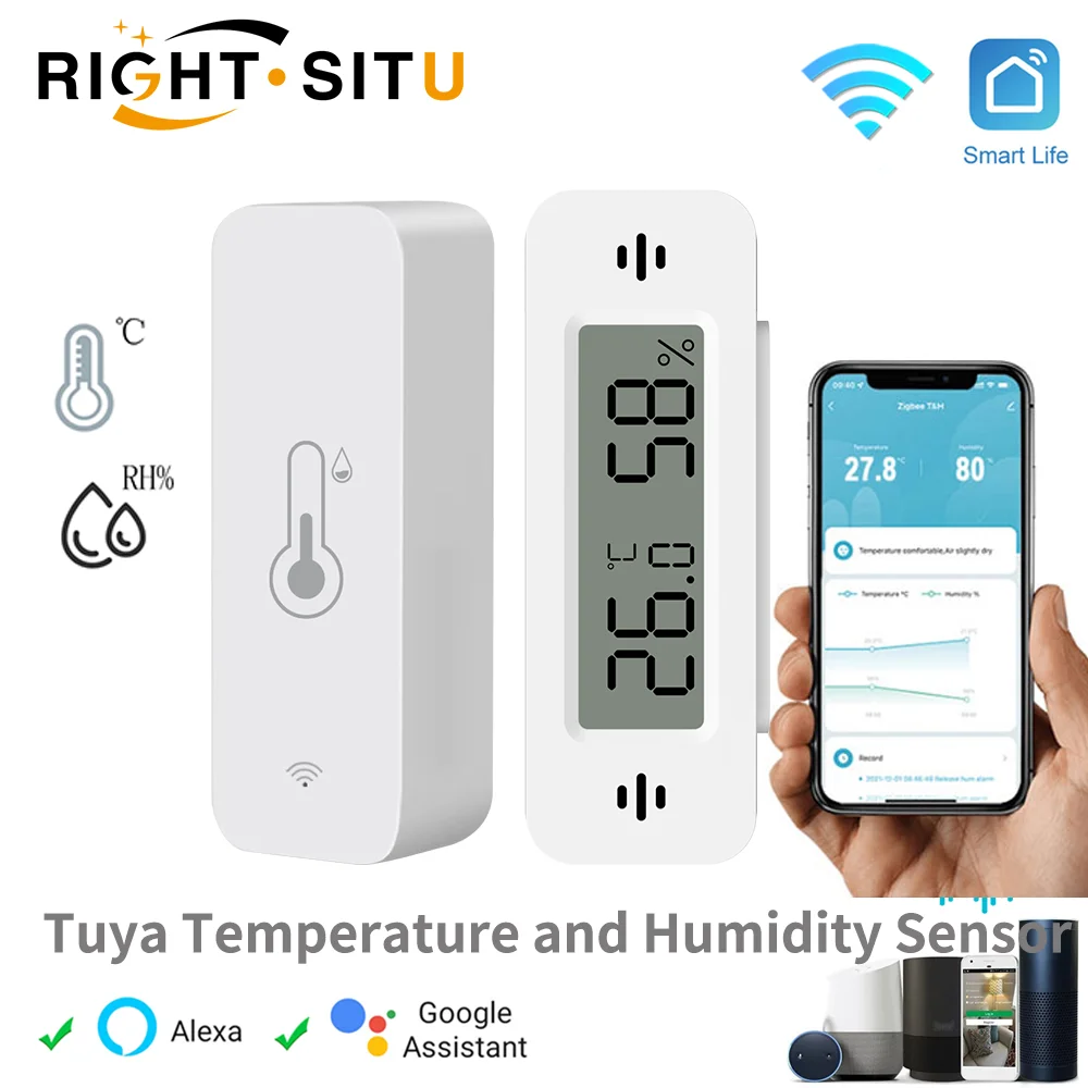 Tuya WiFi Smart Temperature And Humidity Sensor Battery Powered ZigBee Smart Home Security Work With Alexa Google Home