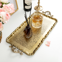 Large Storage Tray Brass Vintage Carved Tray Double Handles Snack Dried Fruit Tea Tray Aromatherapy Jewelry Storager Ornaments
