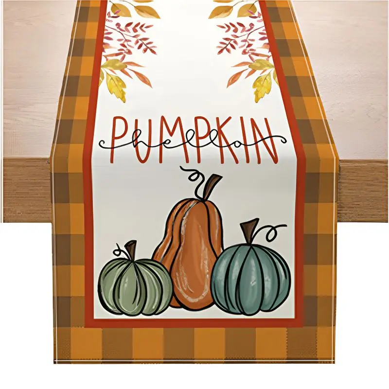 VIKAMA Thanksgiving Table Runner, Pumpkin Maple Leaf Truck Kitchen Dining Table Decoration, Autumn Harvest Party Decor