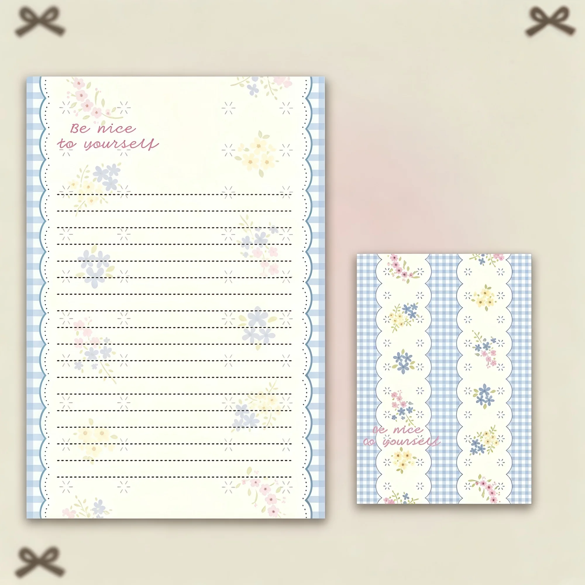 8Pcs Country-Style Gingham Letter Paper and Envelope Set Cute Floral Bow Stationery Student Writing Gift Handwritten Notes
