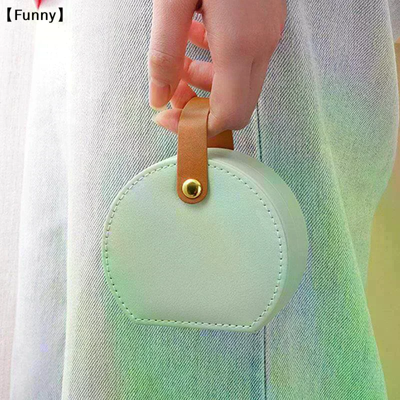

Portable Round Jewelry Box Mini Pu Leather Case For Rings Earrings Necklaces〔Funny〕