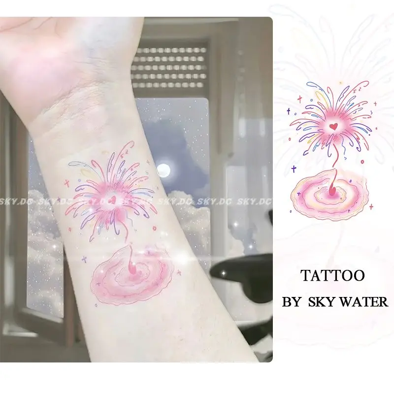 Fashion Pink Fireworks Tattoo Sticker Women Man Arm Fake Tattoo Sleeve Custom Temporary Tattoos Wedding Stickers for the Face