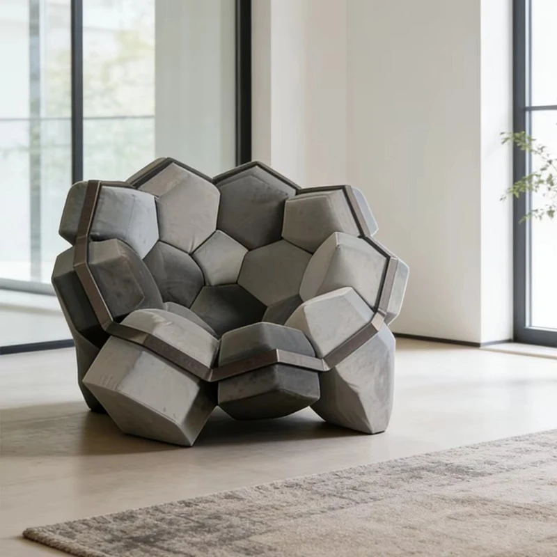 Modern minimalist design hexagonal rotating base chair grey