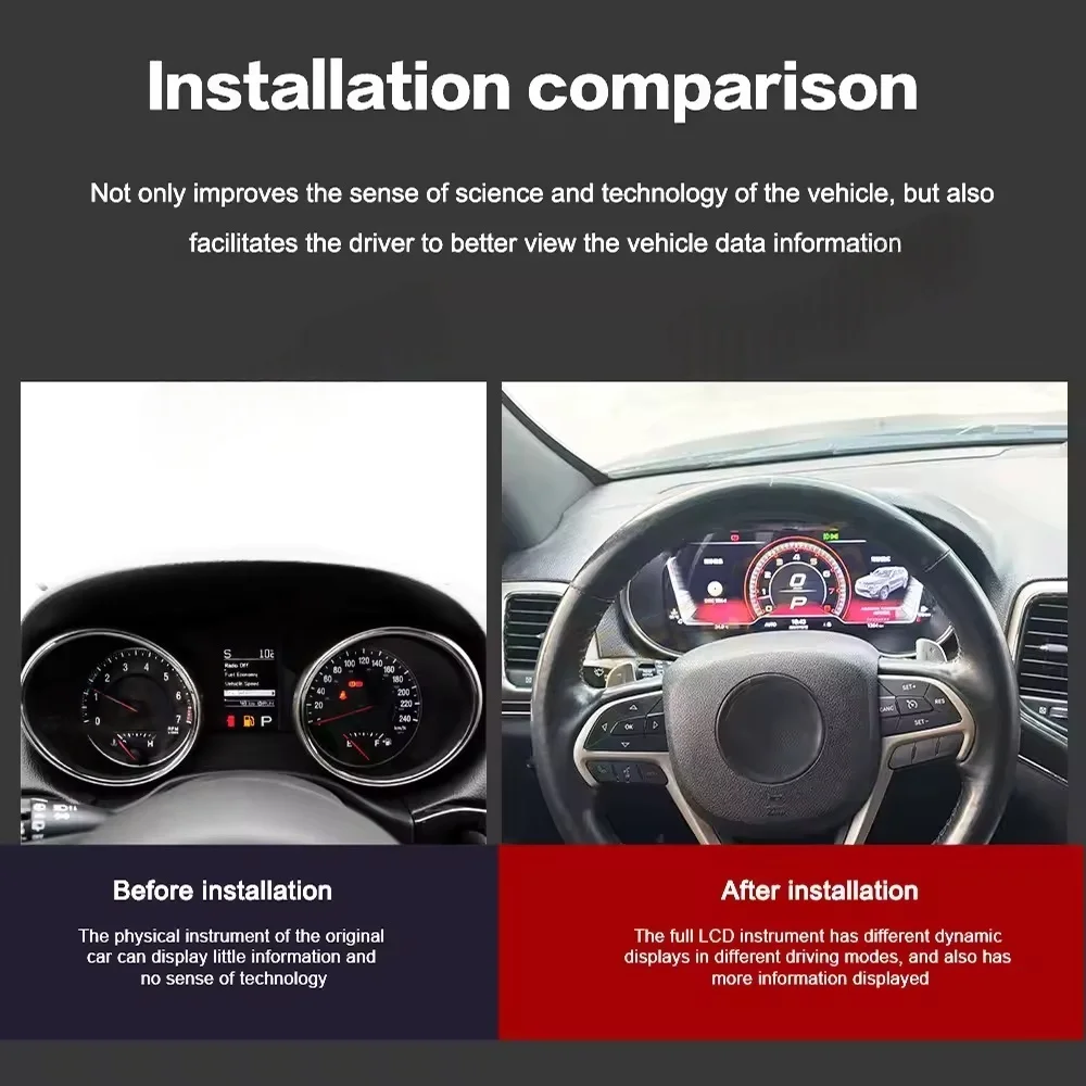 12.3''For Jeep Grand Cherokee 2011 2012-2021 Linux Carplay Android Auto Digital Instrument Cluster LCD Car Dashboard Meter Panel
