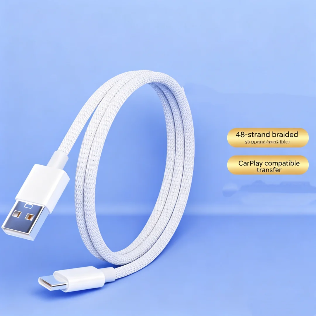 White Braided USB A to Type C Fast Charging Data Cable 1M 1.5M 2M Wear Resistant Cord For Car All Type C Android Smartphones
