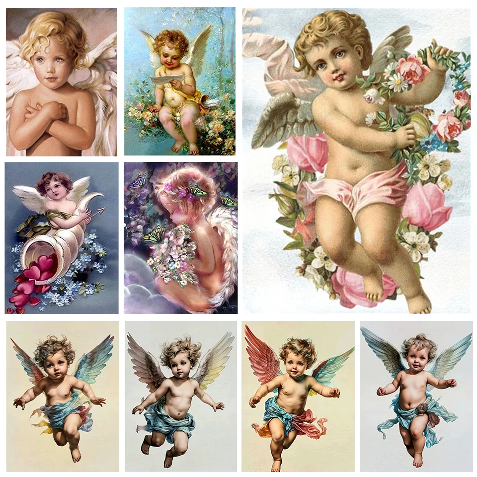 

5d Diy Diamond Painted Angel Boy Picture Landscape Cross Embroidery Full Diamond Mosaic Diamond Embroidery Wall Decoration