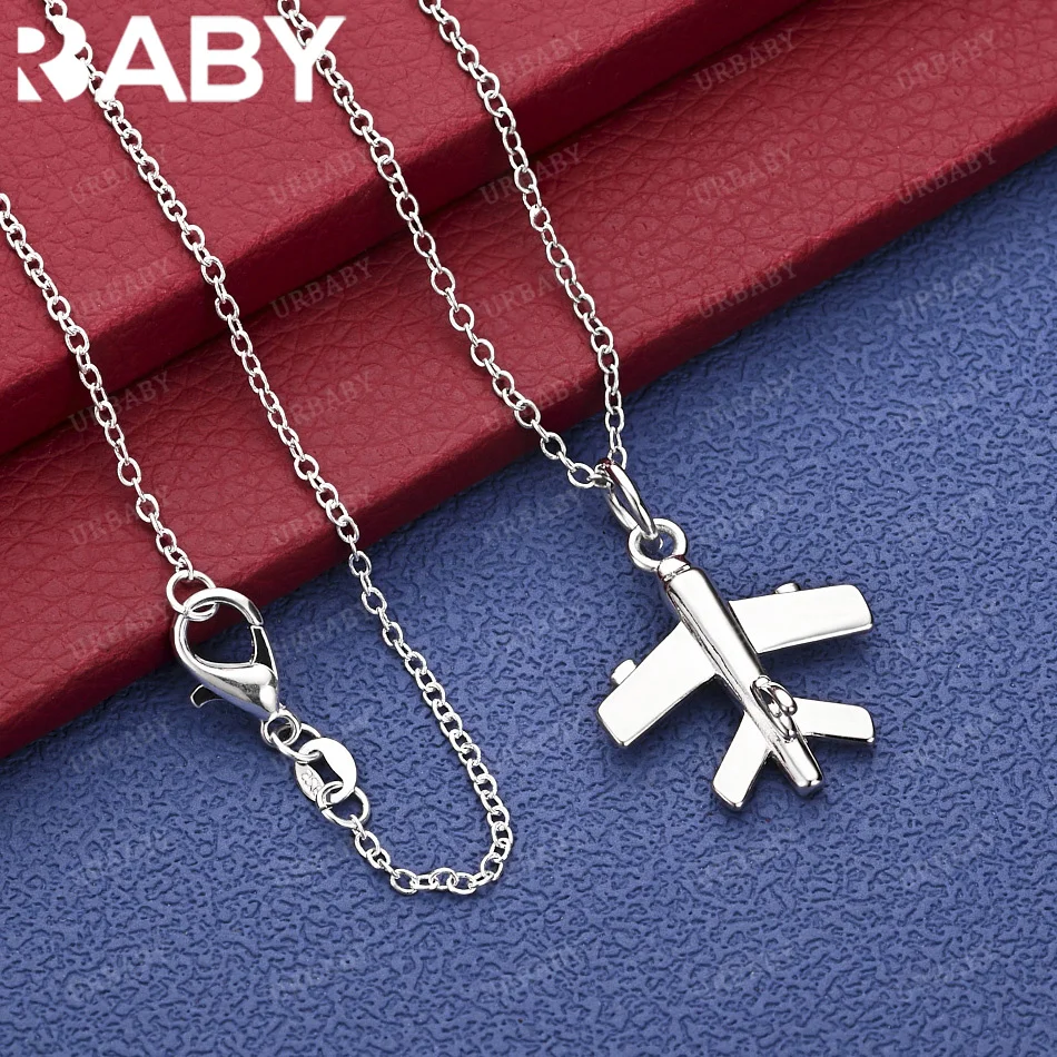 

URBABY 40-75cm 925 Sterling Silver Airplane Pendant Necklace Charm Trend Birthday Gifts Fashion Party Fine Jewelry