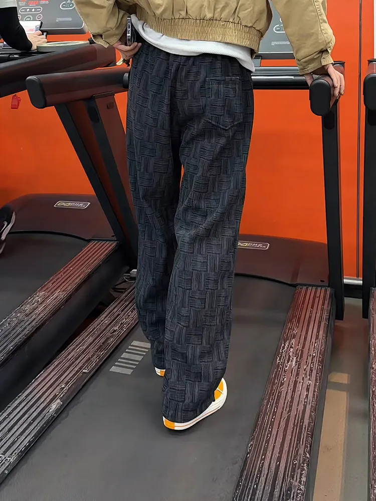 Black Tie Dye Plaid Men's Summer Drapey American Sport Sweatpants Fitness Straight Casual Micro Flared Pants Casual Trousers