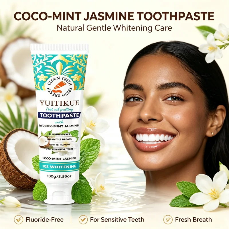 YUITIKUE 100g Fluoride Free Toothpaste Hydroxyapatite Neem Coco Mint Jasmine For Sensitive Teeth Remove Plaque Fresh Breath