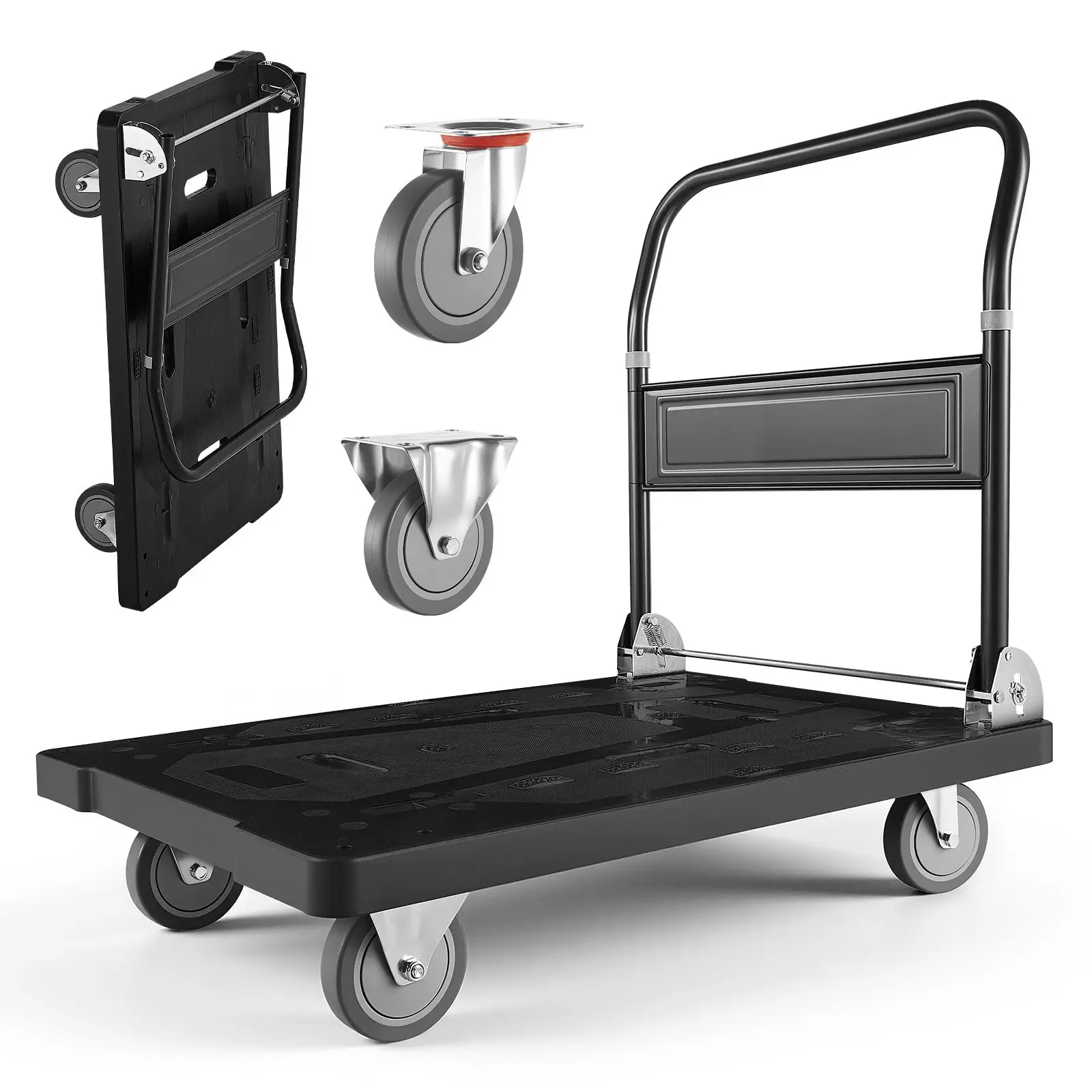 Foldable Push Cart Dolly, 1000 Lbs Capacity, Folding Platform Truck with Swivel Wheels, Moving Platform Hand Truck Flatbed Cart
