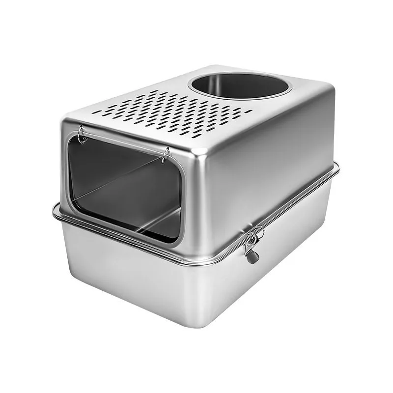 Fully Enclosed Stainless Steel Cat Litter Box Extra Large Anti Splash Cat Toilet Deodorizing Design Easy Clean Pet Litter Box