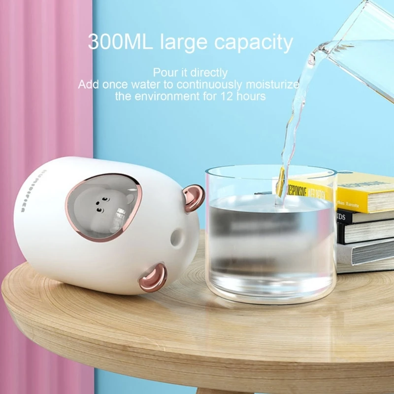 Umidificador ar elétrico portátil formato fofo 300ml com luz atmosférica