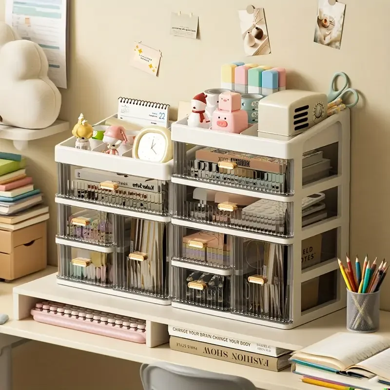 Multi-Compartment Office Accessories Plastic Desktop 4/5-Tier Organizer Storage Box Desk Stationery Drawers School Supplies