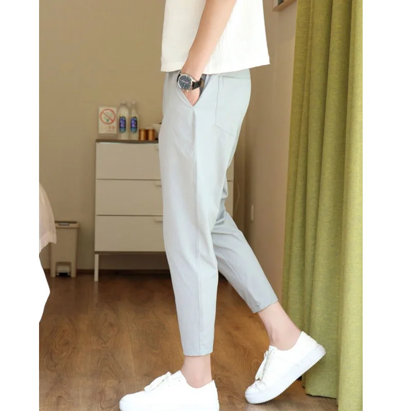 Men's Clothing Solid Color Ice Silk Breathable Casual Pants Summer Lightweight Loose Fit Sport Pants Comfortable Stylish Design