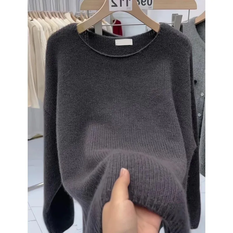 

Популярный мягкий и пушистый серый свитер со слоном из 100% шерсти, женский свободный и толстый свитер, шерстяной вязаный базовый топ