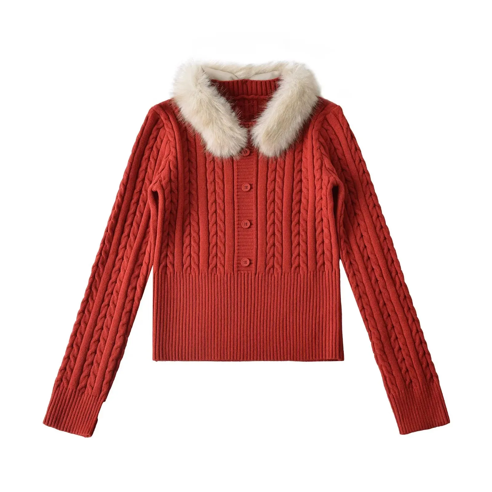 

Cozy Red Cable Knit Sweater For Women Ribbed Hem Cuffs Warm Soft Knit Fabric Festive Perfect For Holiday Daily Outfits TTV0