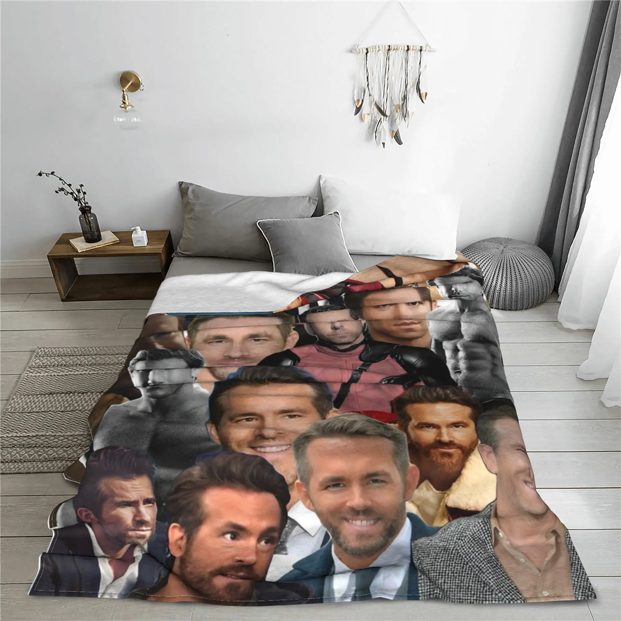 Ryan Reynolds Collage Actor Blanket Photo for Fans Funny Fuzzy Funny Soft Throw Blanket for Bed Sofa Textile Decor Couch