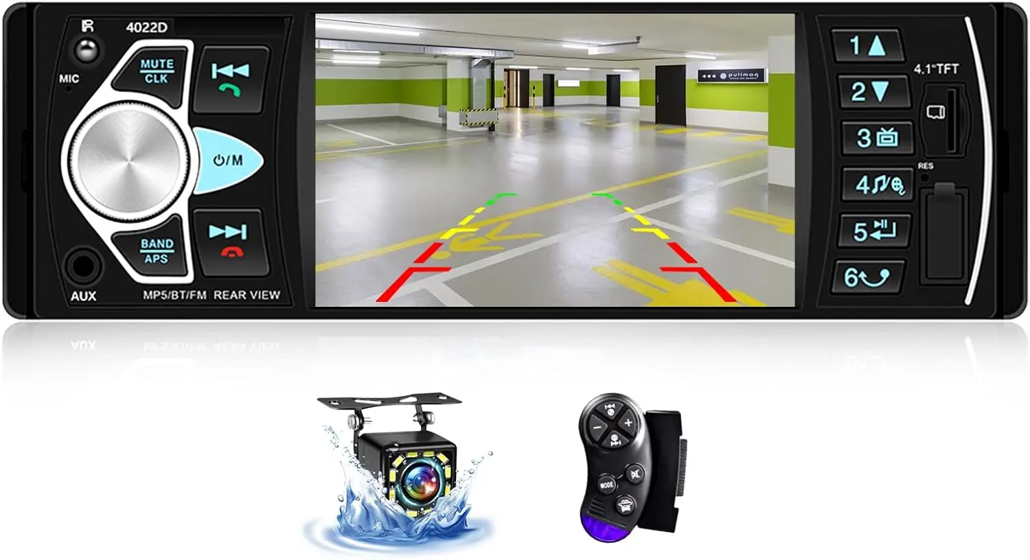 

Single Din Car Stereo 4.1' Bluetooth FM Radio MP5 Player with AUX USB TF Support & Steering Wheel Control