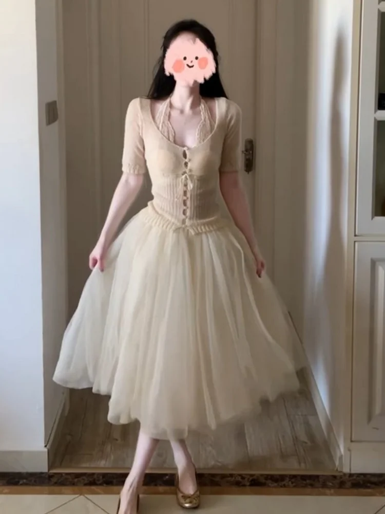 Ballet Style Mesh Half Skirt High Waist Fairy Tale Beautiful Slimming Puffy Skirt Spring Summer New Arrival Women's Fashion
