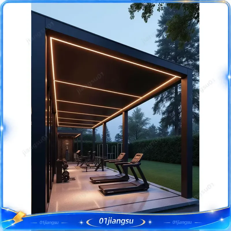 5x6m Motorized Aluminum Pergola with Retractable Waterproof Roller Blind Outdoor Garden Arbour Balcony Cover Roof Canopy
