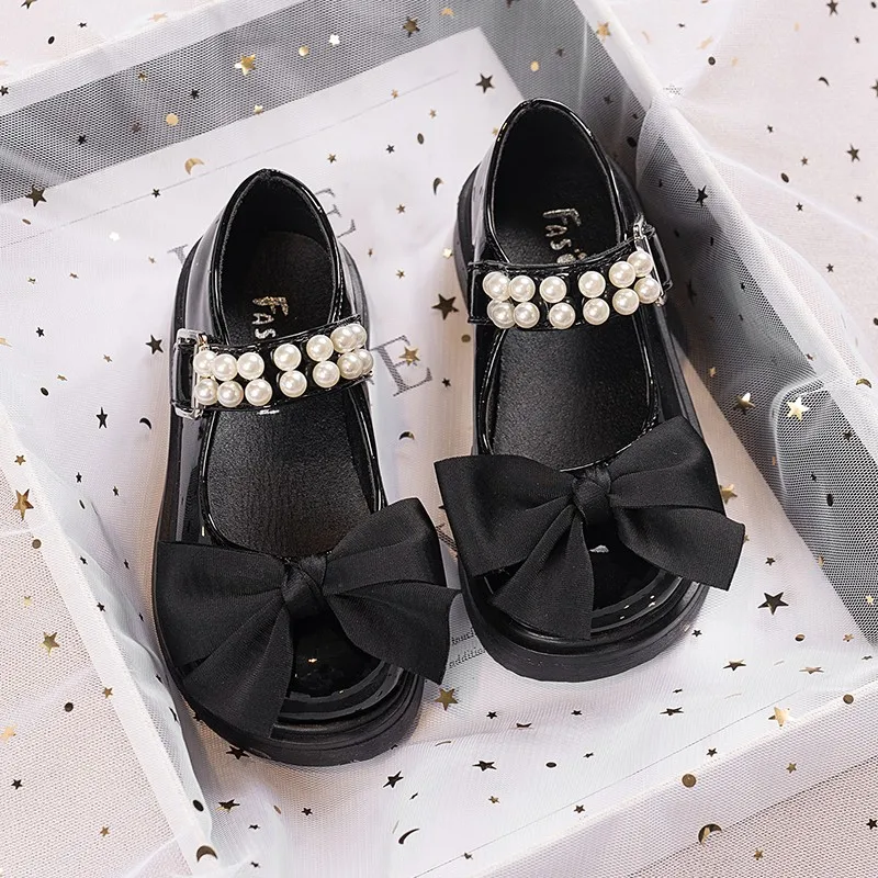 Children Princess Shoes Pearl Elegant Kids Leather Shoe Fashion Sweet Girls Lolita Party Wedding Single Shoes Glossy Mary Janes