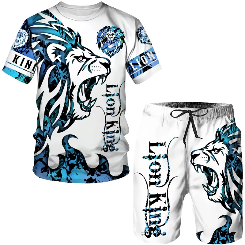 Zomer Trainingspak Set 3d Tijgerprint Heren T-Shirt Tweedelig Pak Oversized Casual Trendy Sportkleding Voor Mannen