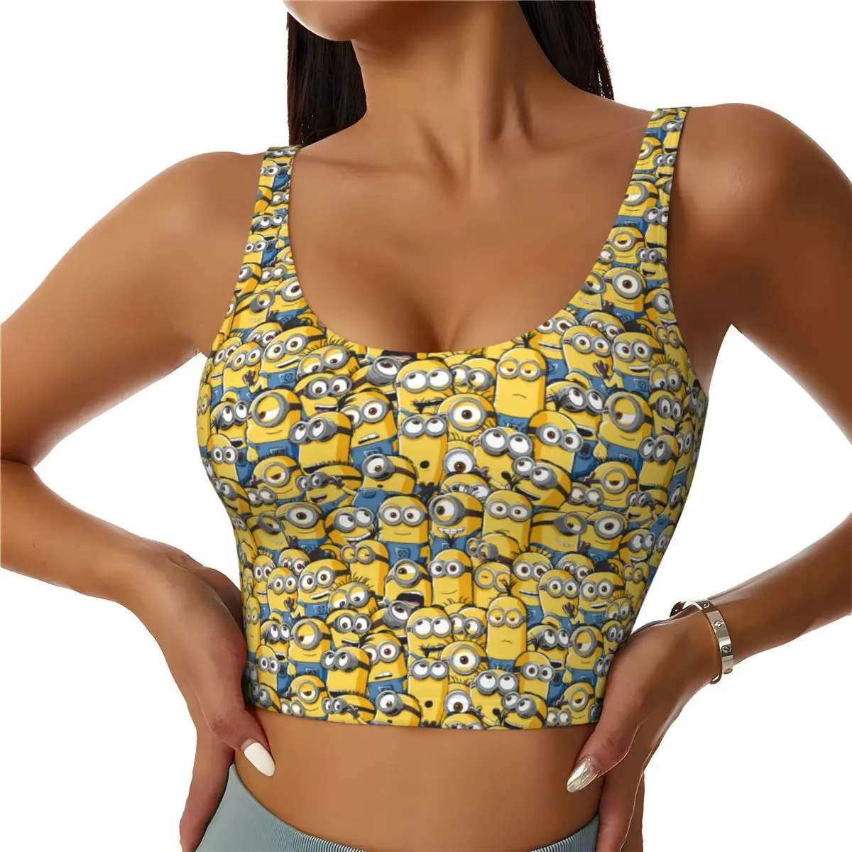 Custom Minions Anime High Impact Sports Bras Women's Cartoon Minion Seamless Workout Running Crop Tank Tops