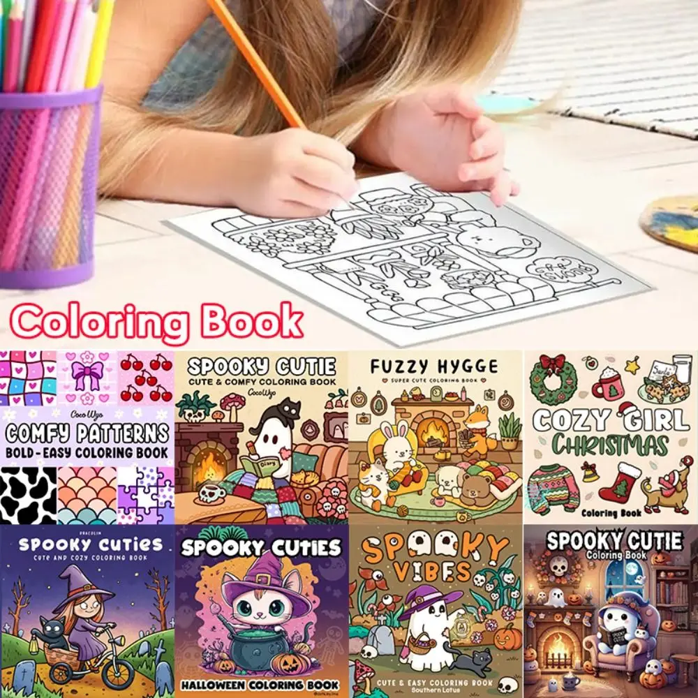 Libro para colorear Spooky Cutie en momentos acogedores para la relajación con adorables criaturas espeluznantes, libro educativo para garabatos