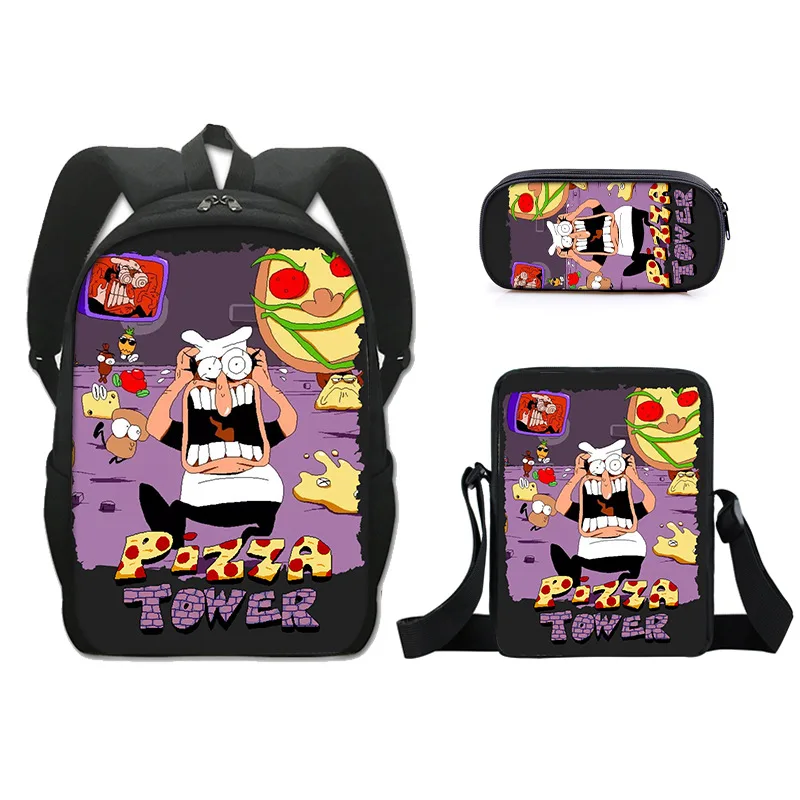 

Harajuku Novelty Pizza Tower 3D Print 3pcs/Set pupil School Bags Laptop Daypack Backpack Inclined shoulder bag Pencil Case