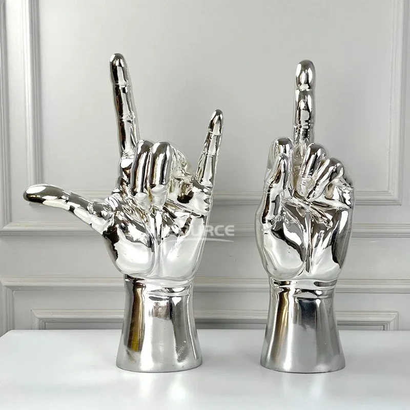 

Home Interior Decoration Electroplating Resin Finger hand sculpture