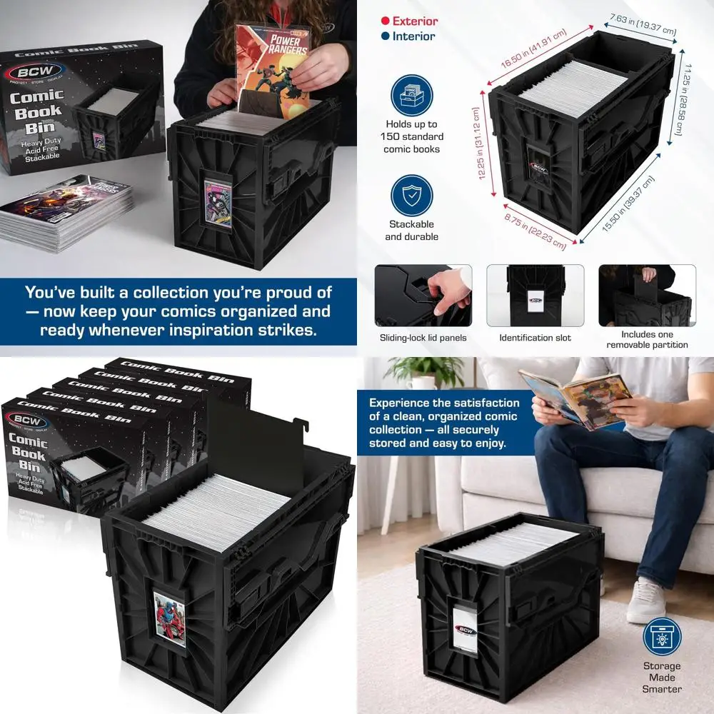

Складной пластиковый контейнер для хранения комиксов, вмещает 150 штук, без кислот, черный, набор из 5 штук
