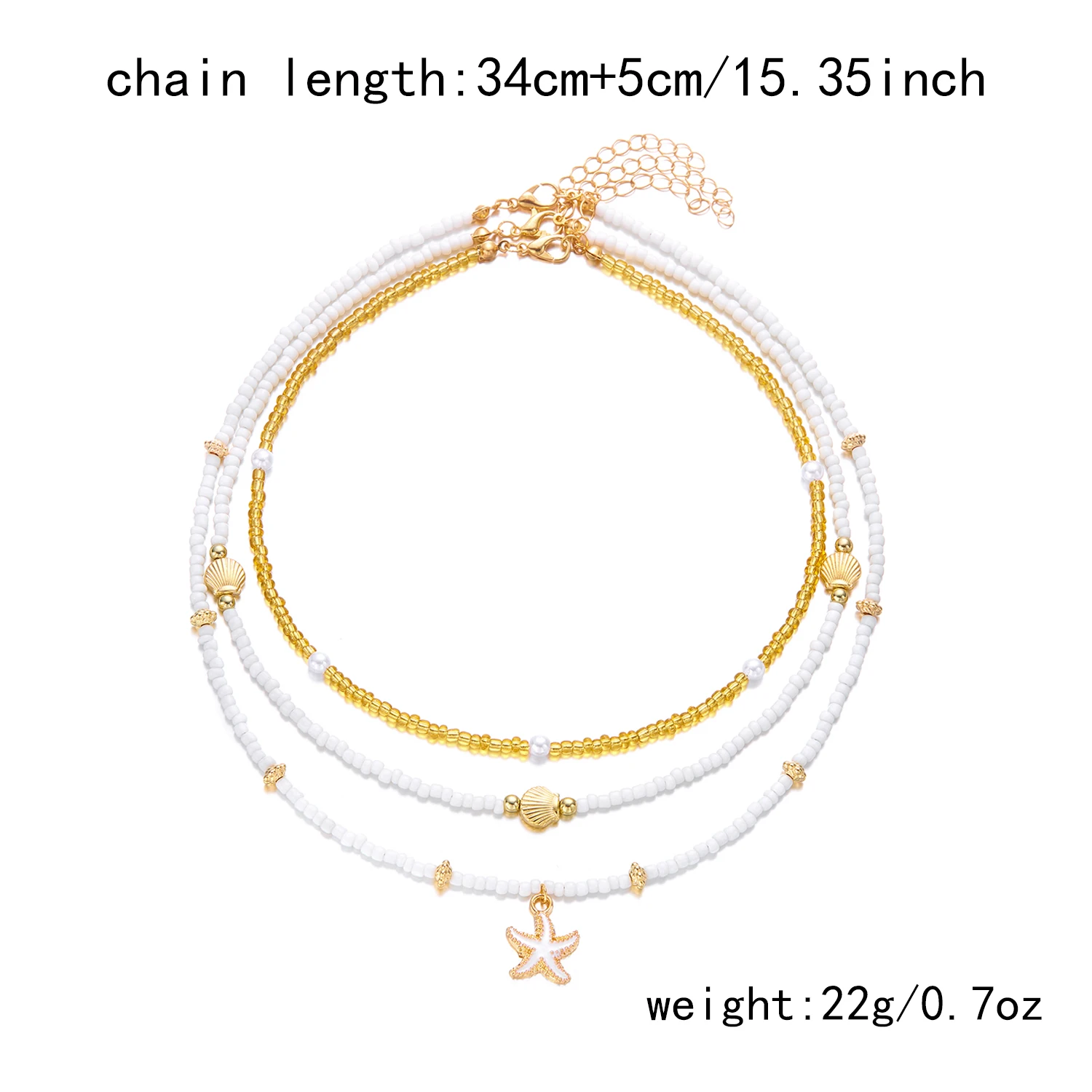 Ozean-inspiriertes Mehrschichtiges Perlenketten-Set für Frauen Seestern-Muschel-Perlen-Stil Boho Strand-Schmuck Sommer-Urlaub Accessoire – Detail 6