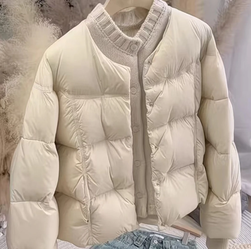 

2026 Autumn/Winter New Women's Down Cotton Jacket Loose Commuter Splicing Knitted Short Jacket