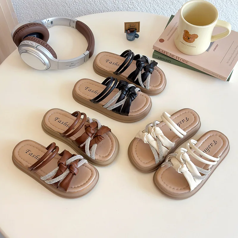 

Girl Rhinestone Strap Beach Shos Children Summer Fashion Platform Sandals Kids Soft Soled Princess Shoes Girsl Versatile Sandals