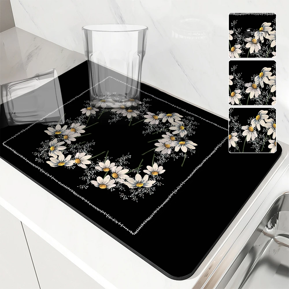 

Kitchen Absorbent Drying Mat Flowers Daisies Dotted The Sky Kitchen Table Decoration & Accessories Color Pattern Tables Mats