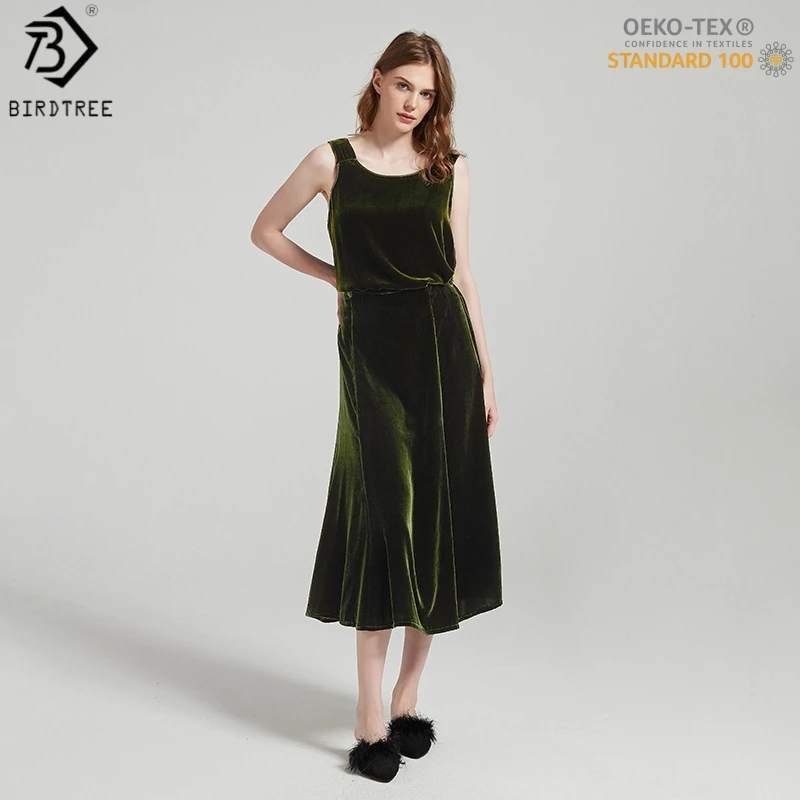 

Юбка Birdtree из 100% шелкового бархата с сертификатом OEKO-TEX, женская, с эластичной талией, элегантная, фасон «рыбий хвост», новинка весны 2026, D61011JF