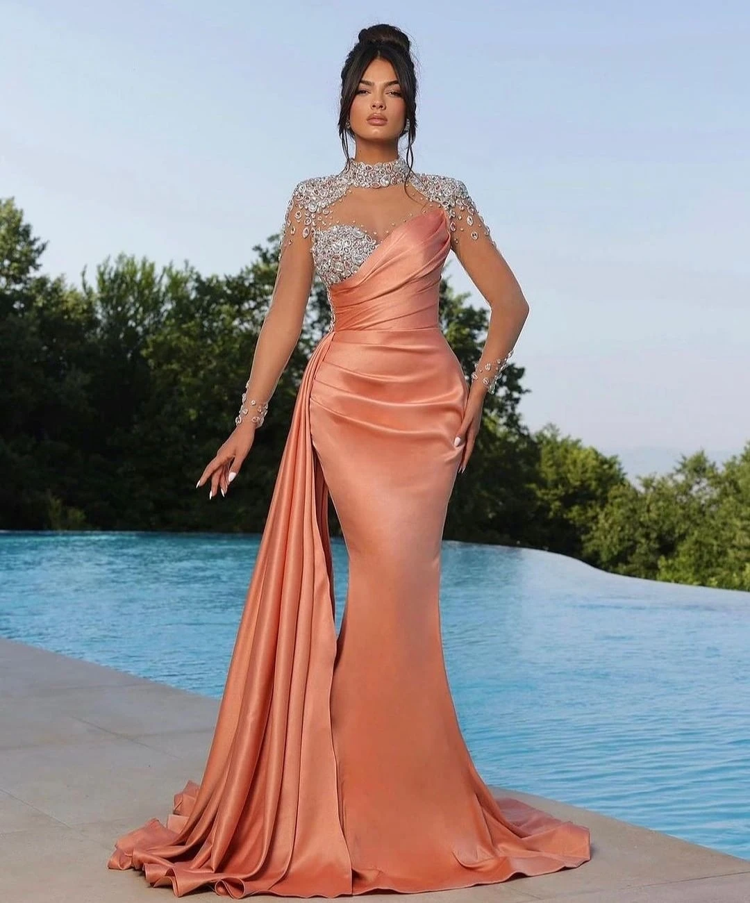 SoDigne Luxury Evening Dress Women 2024 Formal Dresses Draped Train Elegant Wedding Party Prom Gowns Vestidos De Gala Customized